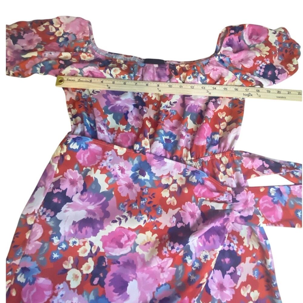 Kittenish Floral Off-Shoulder Puff Sleeve Mini Dress - Size Large - Picture 3 of 5